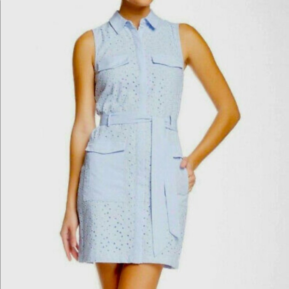 CeCe by Cynthia Steffe Light Blue Eyelet Sleeveless Shirt Dress